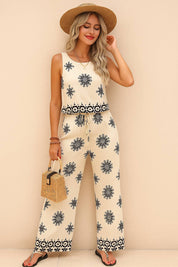 beige-boho-print-sleeveless-top-wide-leg-pants-set-relaxed-stance-front-view