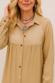 Waffle Patchwork Button-Up Oversized Shirt