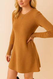 Ribbed Detail Solid Color Mini Sweater Dress
