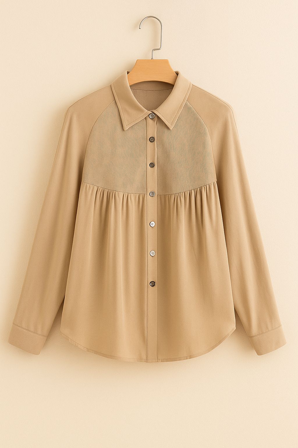 Waffle Patchwork Button-Up Oversized Shirt