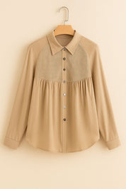 Waffle Patchwork Button-Up Oversized Shirt