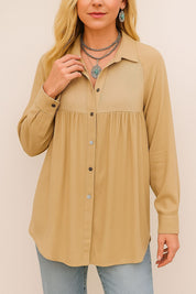Waffle Patchwork Button-Up Oversized Shirt