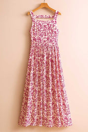 Pink-floral square-neck sleeveless maxi dress showing open back and full-length skirt — hanger back view