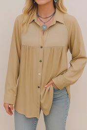 Waffle Patchwork Button-Up Oversized Shirt