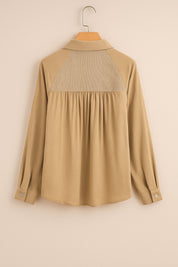 Waffle Patchwork Button-Up Oversized Shirt