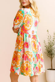 strawberry-multi-floral-button-down-babydoll-dress-tiered-skirt-back-three-quarter-view