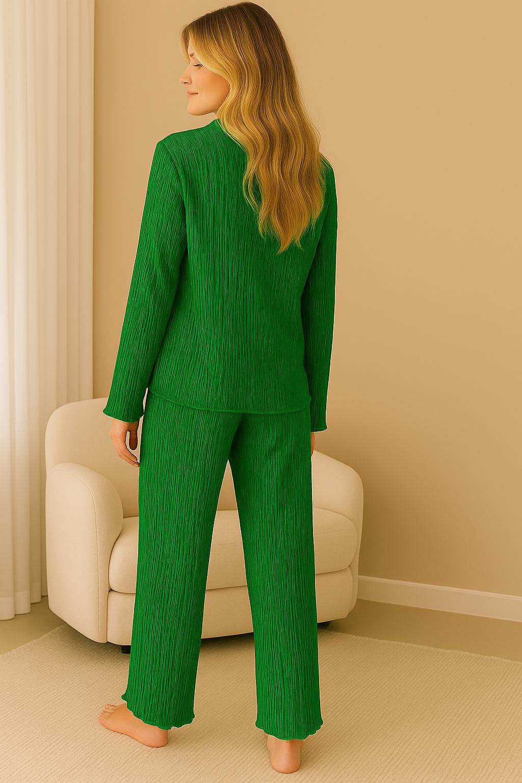 Collared Lounge Set – Long Sleeve Top & Pants