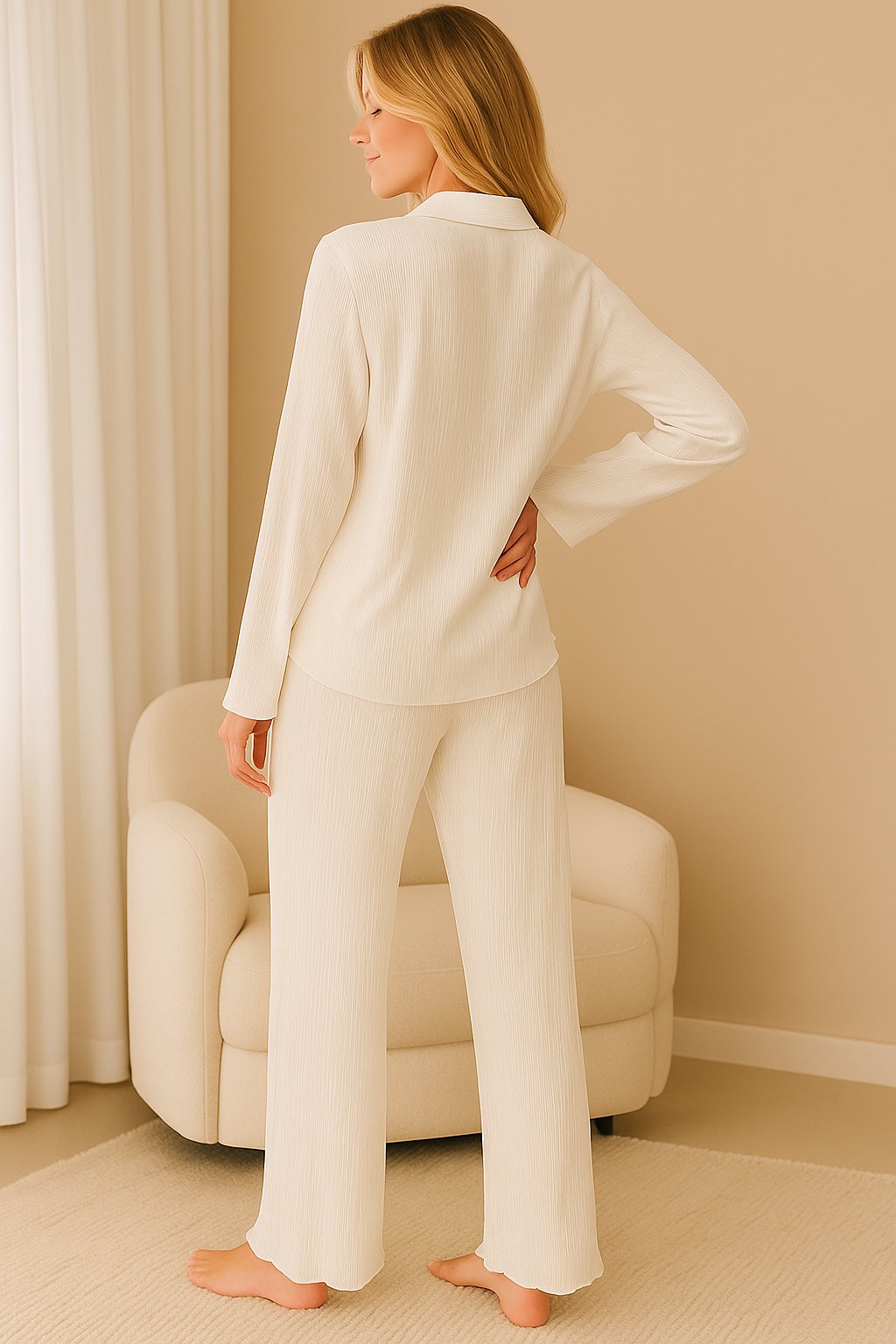 Collared Lounge Set – Long Sleeve Top & Pants