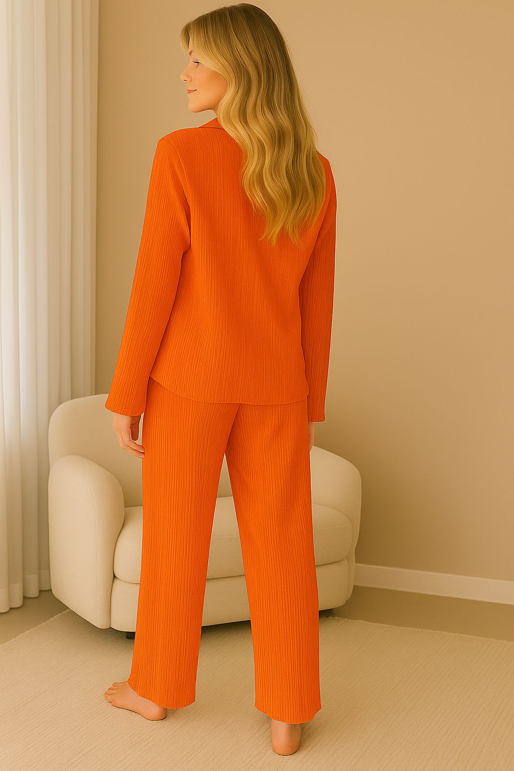 Collared Lounge Set – Long Sleeve Top & Pants