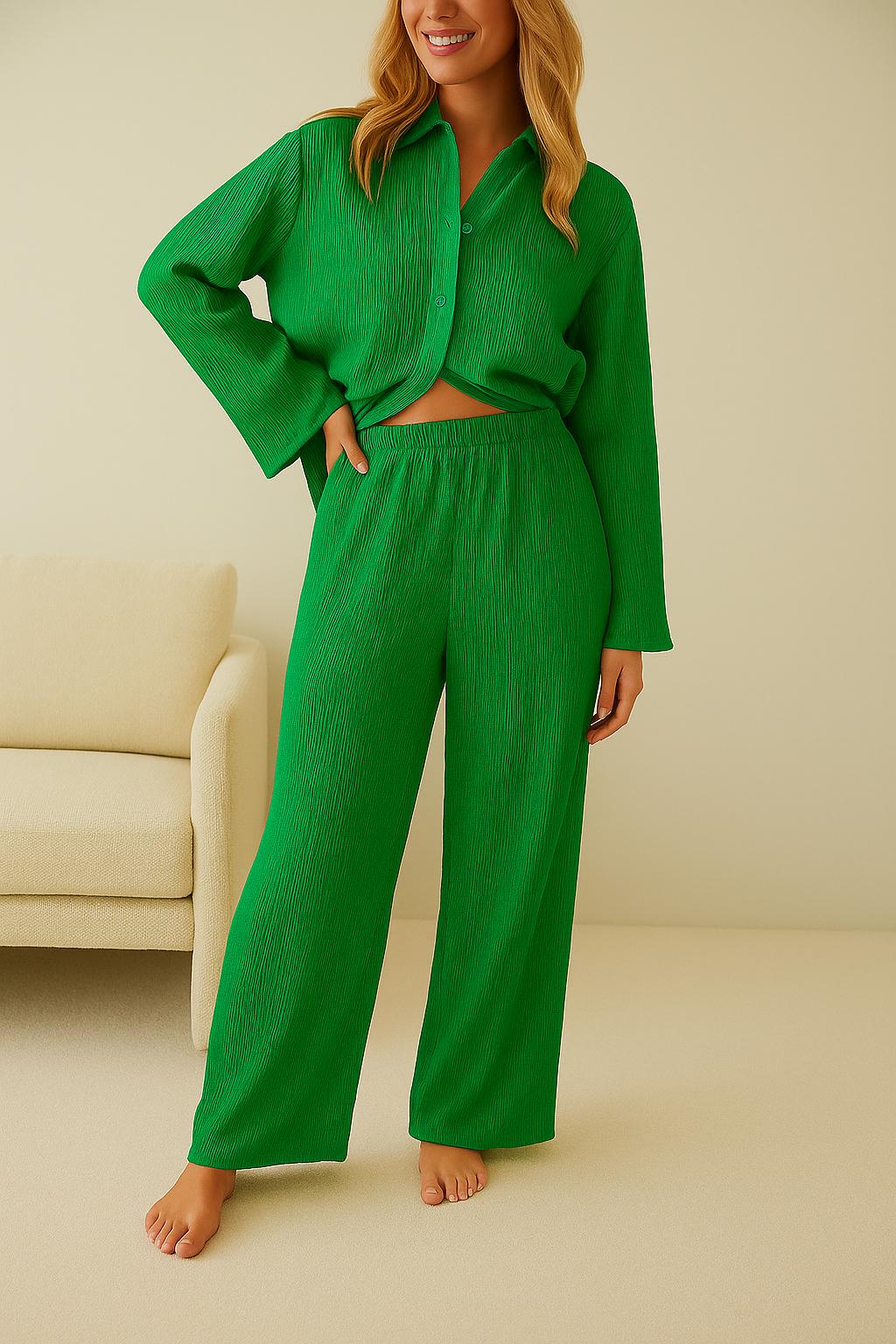 Collared Lounge Set – Long Sleeve Top & Pants