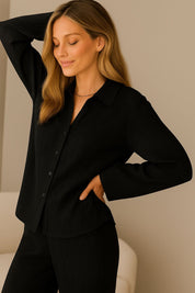 Collared Lounge Set – Long Sleeve Top & Pants