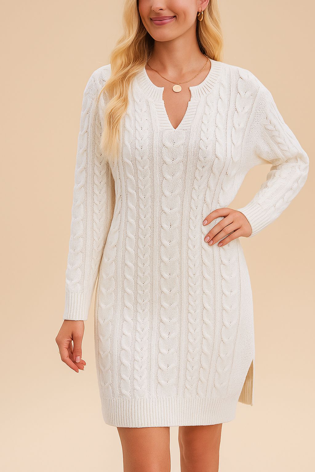 Women’s sweater dresses in soft knits with long sleeves — cozy, figure-flattering styles for cool days.