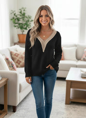 Openwork V-Neck Long Sleeve Sweater
