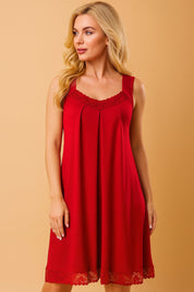 Red modal lace nightgown – front view of elegant sleepwear