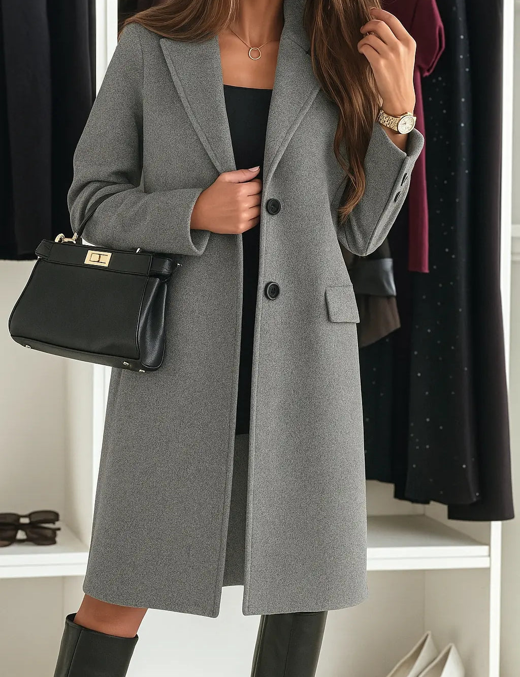 Lapel Collar Long Sleeve Coat