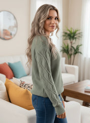 Openwork V-Neck Long Sleeve Sweater