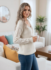 Openwork V-Neck Long Sleeve Sweater