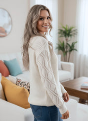 Openwork V-Neck Long Sleeve Sweater