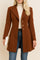 Front view of a women’s brown tailored longline coat with a notched lapel, multi-button front, long sleeves and a straight hem.
