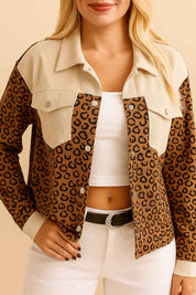 Leopard Print Colorblock Corduroy Jacket