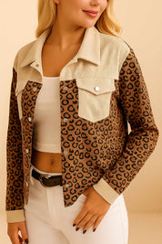 Leopard Print Colorblock Corduroy Jacket