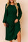 dark-green-belted-pleated-long-sleeve-midi-dress-crew-neck-front-view