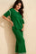 Front three-quarter view of the Dark Green contrast-trim lounge set with elbow-sleeve top and wide-leg pants.