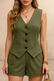 Tailored Vest and High-Waisted Shorts Set