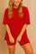 Oversized red lounge set with round neck top and shorts, available in plus sizes
