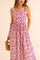 Women’s pink-floral square-neck sleeveless maxi dress with gathered waist and A-line drape — front three-quarter view