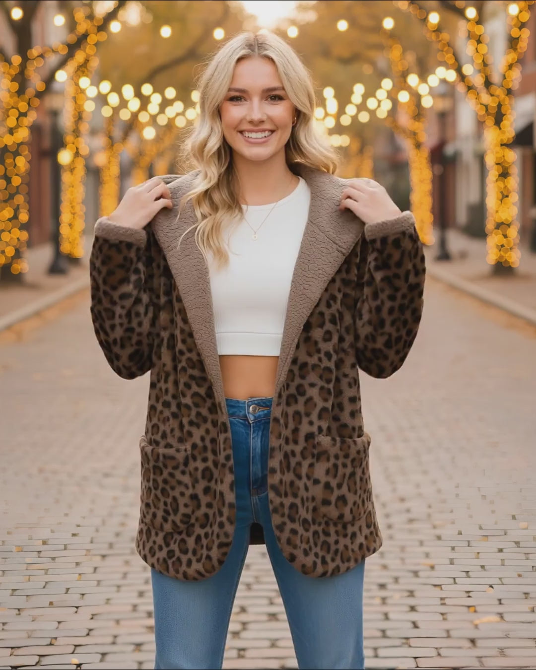 Leopard Hooded Coat with Pockets