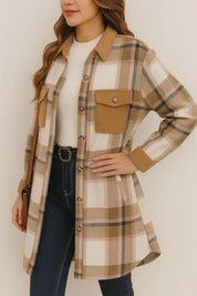 Plaid Button-Up Longline Coat with Flap Pockets