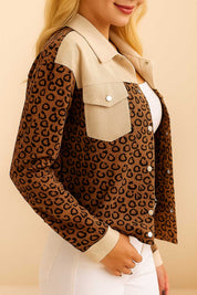 Leopard Print Colorblock Corduroy Jacket