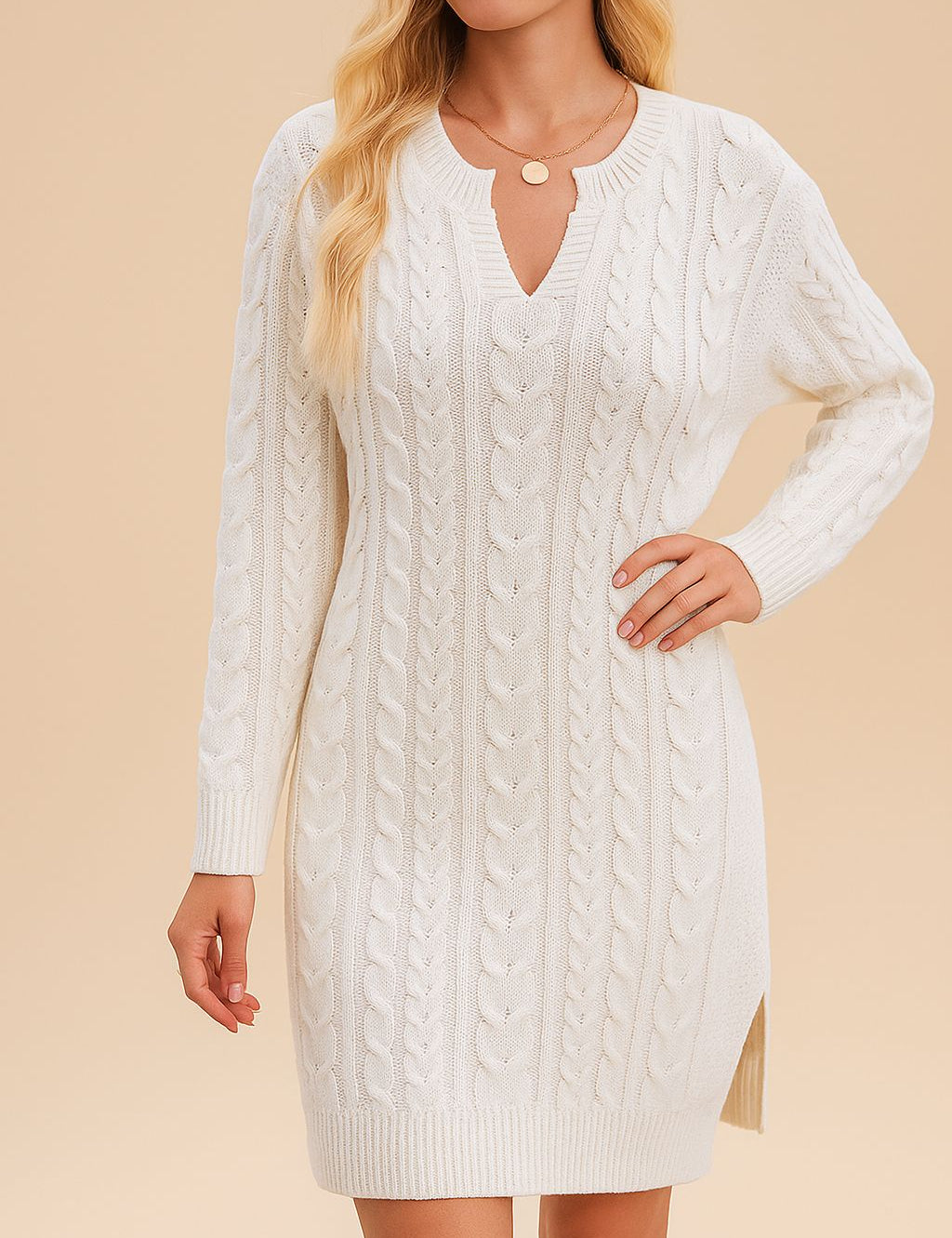Women’s sweater dresses in soft knits with long sleeves — cozy, figure-flattering styles for cool days.